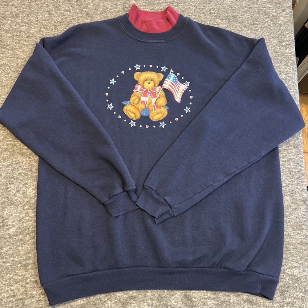 Vintage‎ 90s Endless Designs Patriotic Teddy Bear XL Crewneck Sweatshirt USA